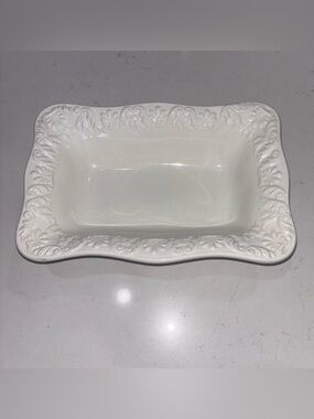 Bizzirri Made Italy White Embossed Ceramic Rectangle Serving Dish 12” x 8”